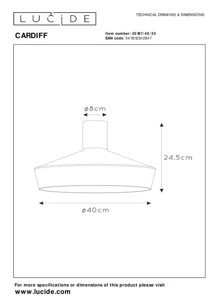 Lucide CARDIFF - Plafonnière - Ø 40 cm - 1xE27 - Groen - technisch